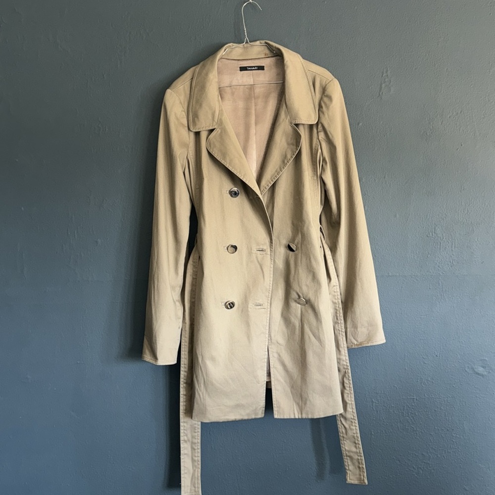 TAHARI TRENCH COAT TAN WITH TIE LARGE - Picture 3 of 6